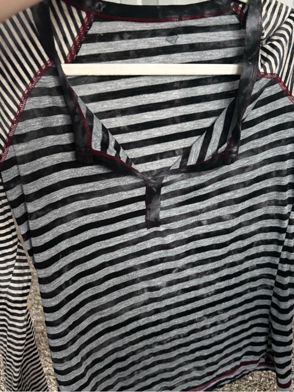 Prana Black, Gray & Maroon Striped Long Sleeve Top